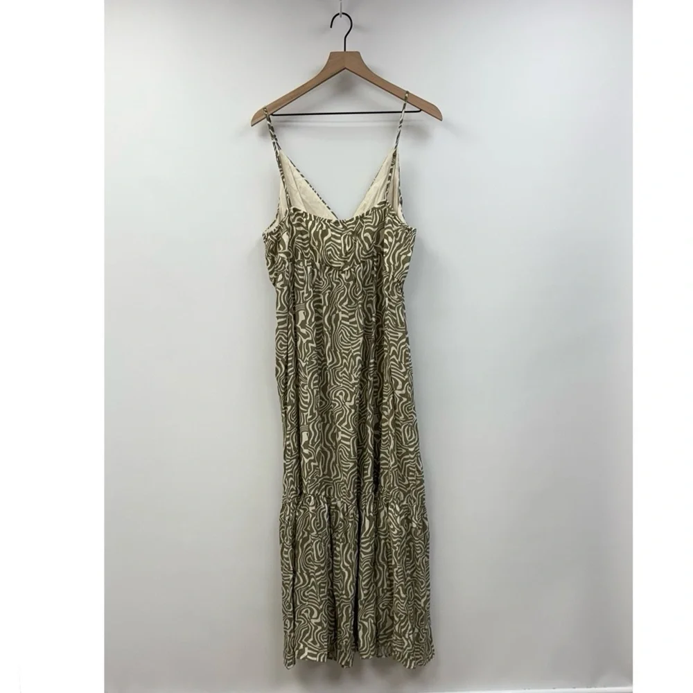 Abercrombie & Fitch Abstract Geometric Cut-Out Tiered Maxi Dress Green XLP